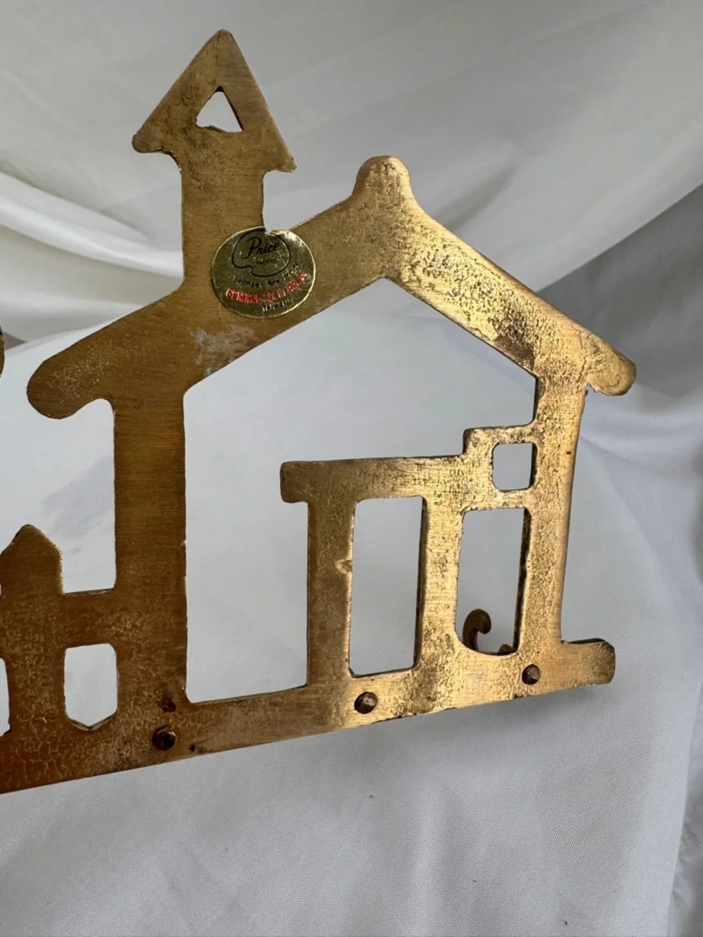 Vintage Brass Cottagecore House & Tree Wall Hook Entryway Decor Key Holder MCM